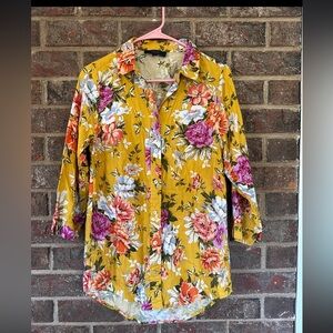 RACHEL Rachel Roy Yellow Floral Linen Blend Tunic